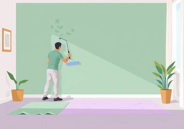 Peintre appliquant la peinture au rouleau sur un mur de salon